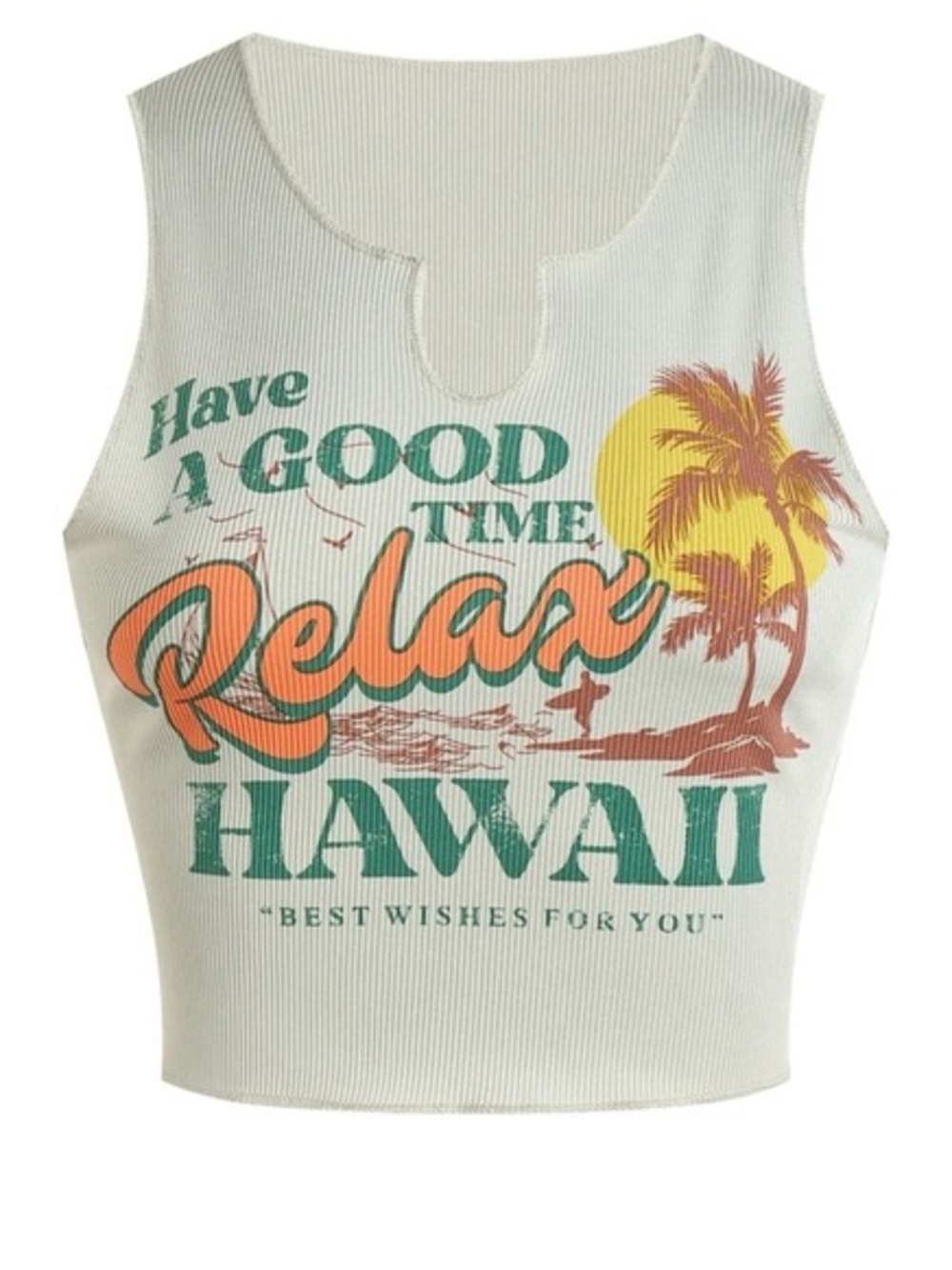 10 items for $20: SHEIN Cream Graphic 'Relax Hawaii' Crop Tank with Notch Neck